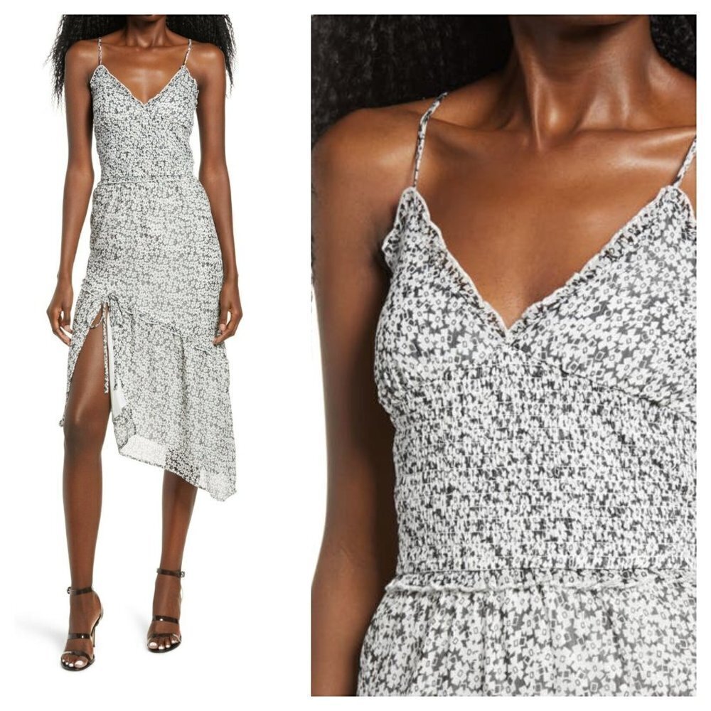 NEW Leith Nordstrom M Sleeveless Asymmetrical Dress in Black Jenn Geo Print NWT